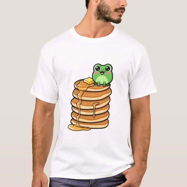 Camiseta Cute Kawaii Green Frog Sitting on Giant Stack (Anverso)