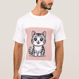 Camiseta Cute Kawaii Grey Tabby Cat Smiling - Happy Kitten 