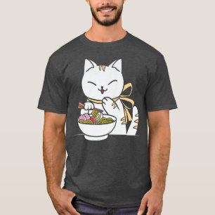 Camiseta Cute Kawaii Japanese Anime Cat Eating Ramen Neko N