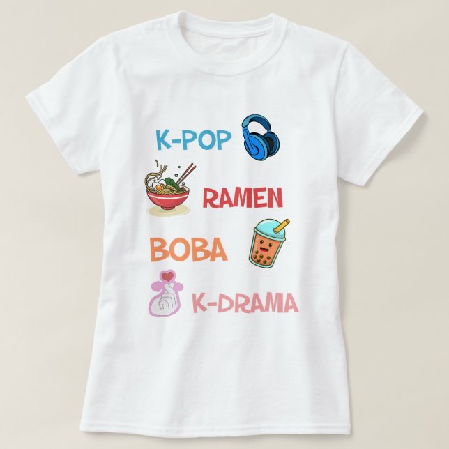 Camiseta  Cute Kawaii K-Pop Ramen Boba Bubble Tea K-Drama (Diseño del anverso)