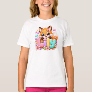 Camiseta Cute Kawaii Lily Fox Nombre Pastel Rosa Floral Mad