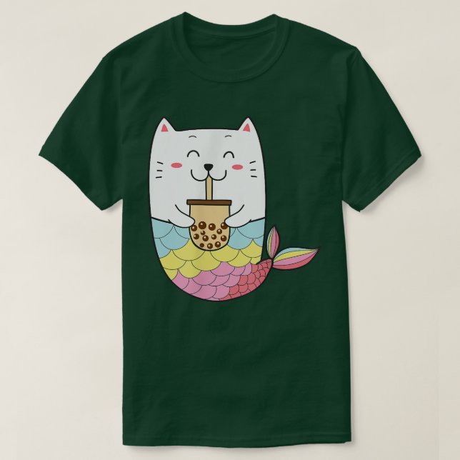 Camiseta Cute Kawaii Mermaid Cat Boba Burbuja Leche Té Anim (Diseño del anverso)