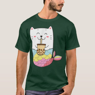 Camiseta Cute Kawaii Mermaid Cat Boba Burbuja Leche Té Anim