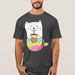 Camiseta Cute Kawaii Mermaid Cat Boba Burbuja Leche Té Anim