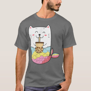 Camiseta Cute Kawaii Mermaid Cat Boba Burbuja Leche Té Anim