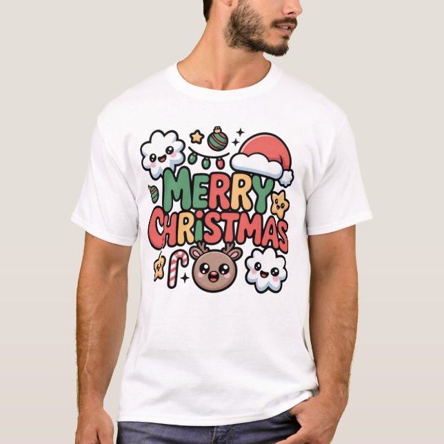 Camiseta Cute Kawaii Merry Christmas Holiday Cartoon T-Shir (Anverso)