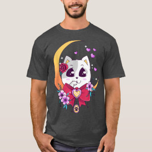 Camiseta Cute Kawaii Neko Cat Anime Moon Pastel
