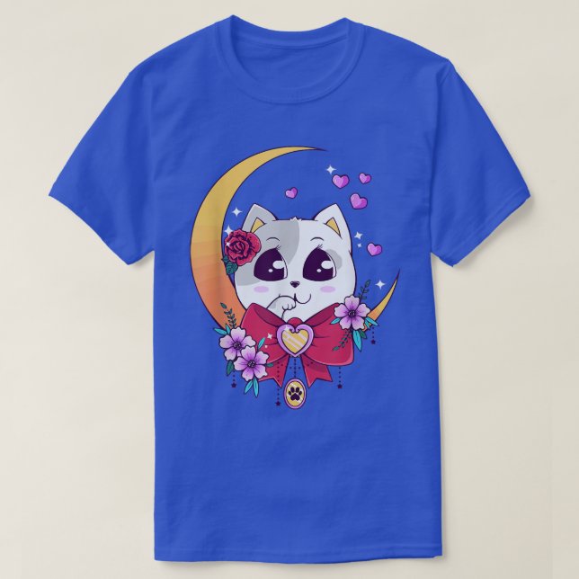 Camiseta Cute Kawaii Neko Cat Anime Moon Pastel  (Diseño del anverso)