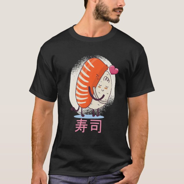 Camiseta Cute Kawaii Nigiri Sushi Hugging - Funny Japanese (Anverso)