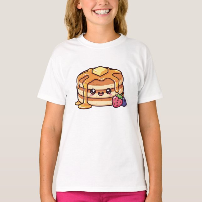 Camiseta Cute Kawaii Pancake Stack with Syrup and Berries (Anverso)