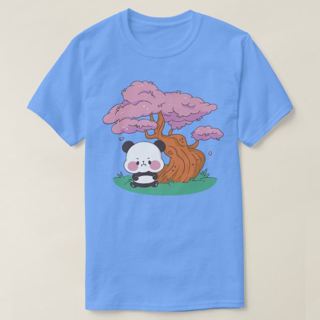 Camiseta Cute kawaii panda and Sakura Cherry Blossom tree J (Diseño del anverso)
