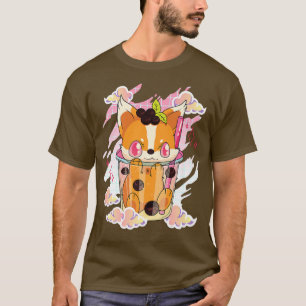 Camiseta Cute Kawaii Para Boba Tea Kitsune Japonés Anime Bu