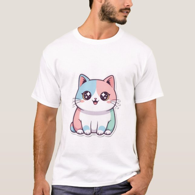 Camiseta Cute Kawaii Pastel Cat Sticker Sparkle Eyes Kitty✨ (Anverso)