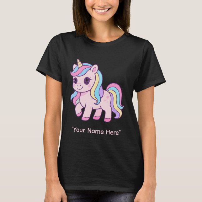 Camiseta Cute Kawaii Pastel Unicorn Rainbow Girls Birthday  (Anverso)