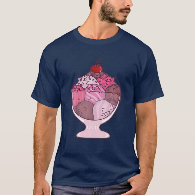Camiseta Cute Kawaii Pink Icecream Sundae Kitten Scoops Cat (Anverso)