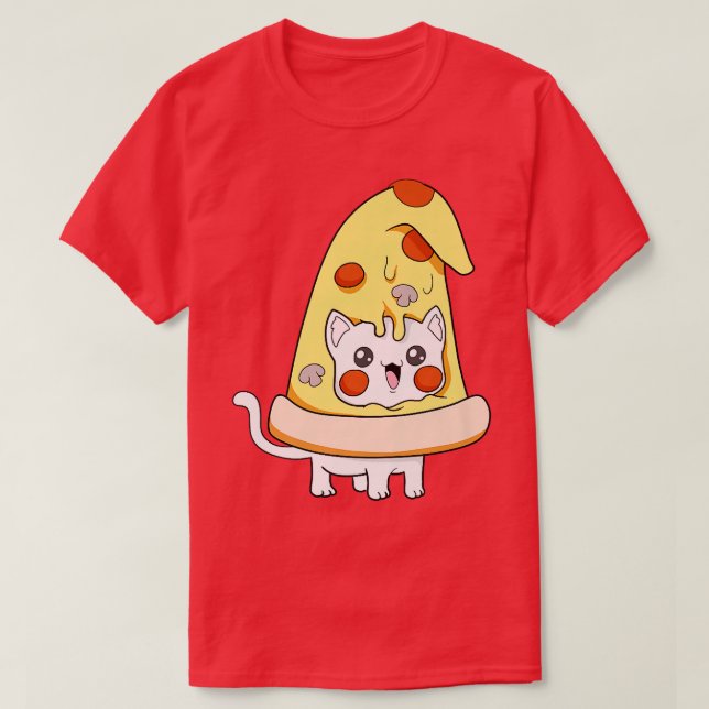 Camiseta Cute Kawaii Pizza Con Gato  (Diseño del anverso)