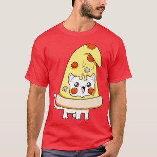 Camiseta Cute Kawaii Pizza Con Gato 