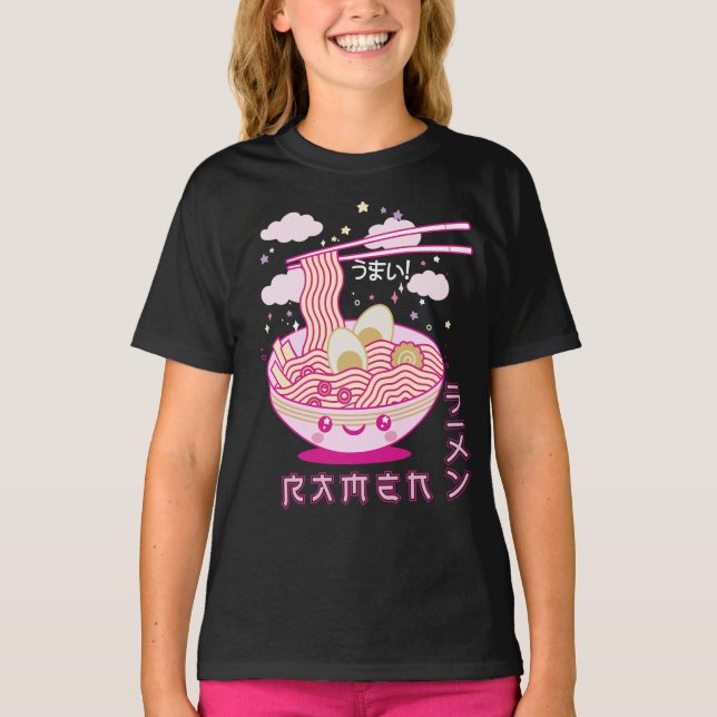 Camiseta Cute Kawaii Ramen Noodles Anime Chicas de Ramen, a (Anverso)