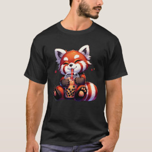 Camiseta Cute Kawaii Red Panda Bebe Burbuja Té Leche Té