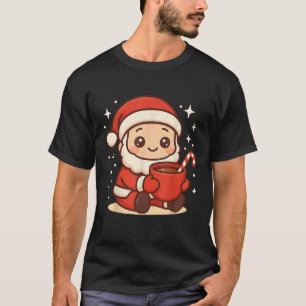 Camiseta Cute Kawaii Santa Claus sosteniendo taza de cacao