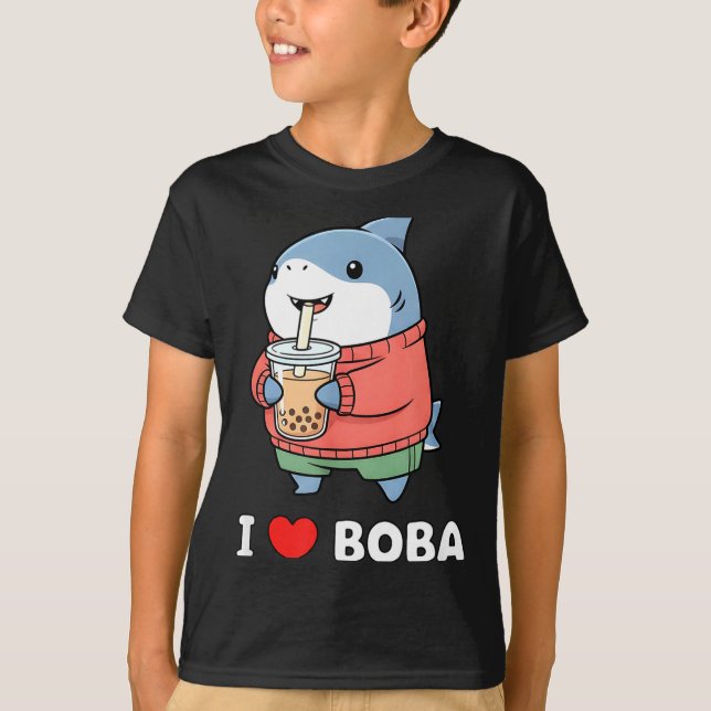 Camiseta Cute Kawaii Shark Boba Tea Funny Bubble Tea Lover  (Anverso)