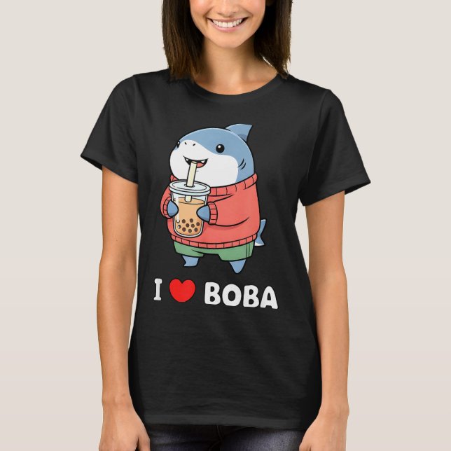 Camiseta Cute Kawaii Shark Boba Tea Funny Bubble Tea Lover  (Anverso)