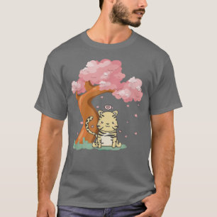 Camiseta Cute kawaii tiger and Sakura Cherry Blossom tree J