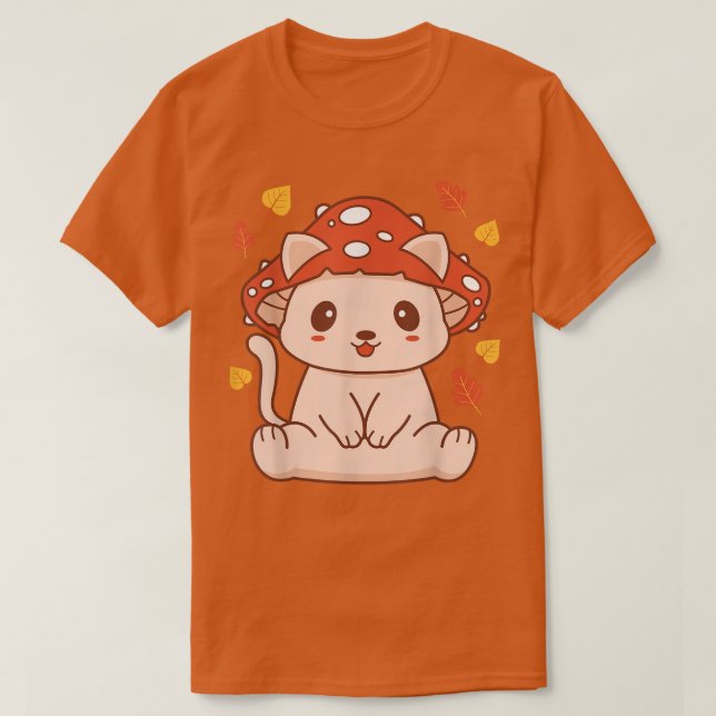 Camiseta Cute Kawaii Toadstool Cat - Kit de hongos estético (Diseño del anverso)