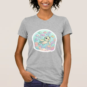 Camiseta Cute Kawaii Tortuga Marina Vida Oceánica Gris Heat