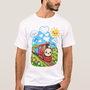 Camiseta Cute Kawaii Tren de Vapor Viaje Tulipanes
