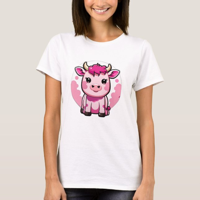 Camiseta Cute Kawaii vaca rosa (Anverso)