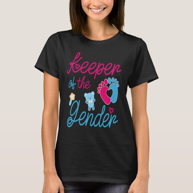 Camiseta Cute Keeper of Gender  baby reveal party idea (Anverso)