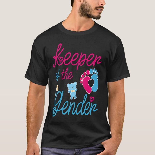 Camiseta Cute Keeper of Gender  baby reveal party idea (Anverso)