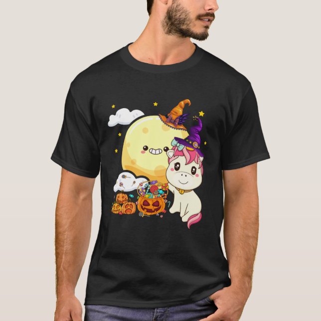 Camiseta Cute Kids Witch Unicorn Girls Halloween (Anverso)