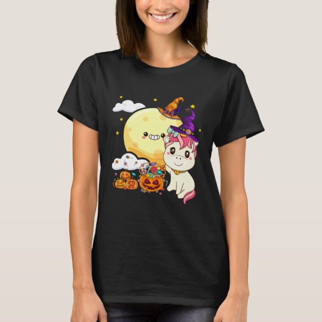 Camiseta Cute Kids Witch Unicorn Girls Halloween (Anverso)