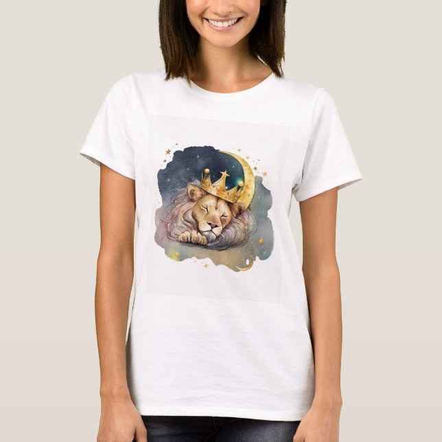 Camiseta Cute  king Lion Sleeping On The Moon               (Anverso)