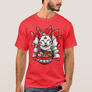 Camiseta Cute Kitsune Ramen Bowl Noodle japonés Anime Fox
