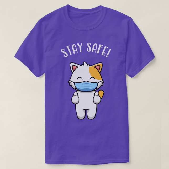 Camiseta Cute Kitten Con Máscara Cat Stay Safe Cita (Diseño del anverso)