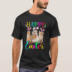 Camiseta Cute Kitten Feliz Pascua Tres Gatos Con Conejito E