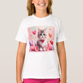 Camiseta Cute kitten hearts flowers