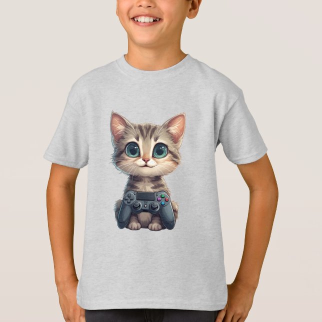 Camiseta Cute Kitten Holding Game Controller Gamer Cat (Anverso)