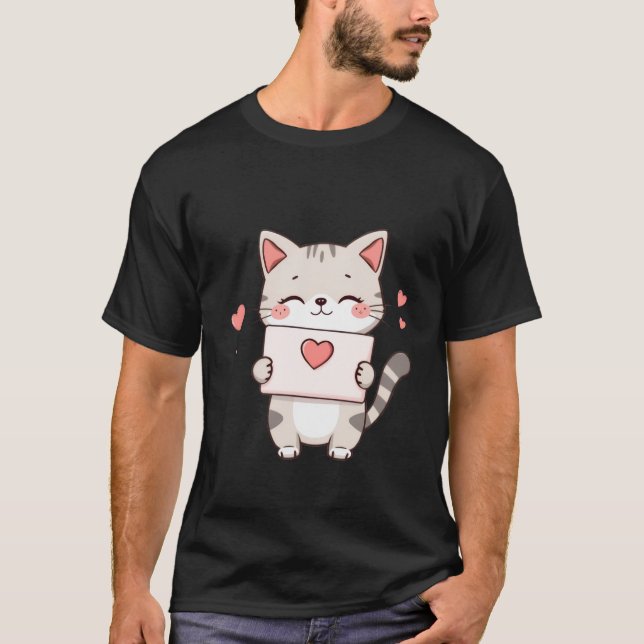 Camiseta Cute Kitten Holding Heart Love Letter Art ✨🐾💌 (Anverso)