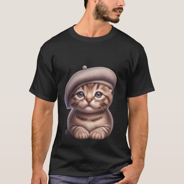 Camiseta Cute Kitten in Grey Beret Artist Cat  ✨🐾🎨 (Anverso)