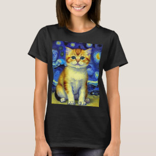 Camiseta Cute Kitten Starry Night Van Gogh