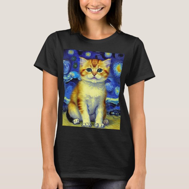 Camiseta Cute Kitten Starry Night Van Gogh (Anverso)
