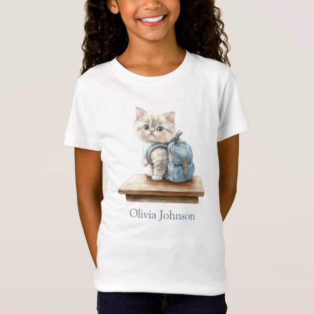 Camiseta Cute Kitten with Backpack Personalized Kid (Anverso)