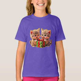 Camiseta **Cute Kittens Fighting Over a Gift – Funny Christ
