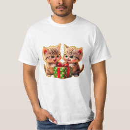 Camiseta **Cute Kittens Fighting Over a Gift – Funny Christ