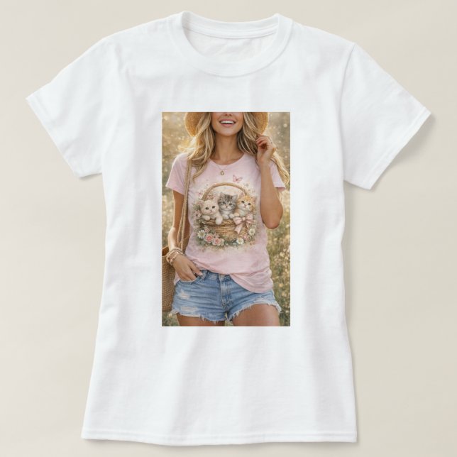 Camiseta Cute Kittens Floral Graphic Girls T-Shirt (Diseño del anverso)