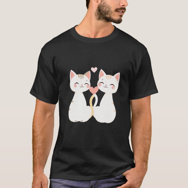 Camiseta Cute Kittens Heart Tail Love Wedding Art ✨🐾💕 (Anverso)